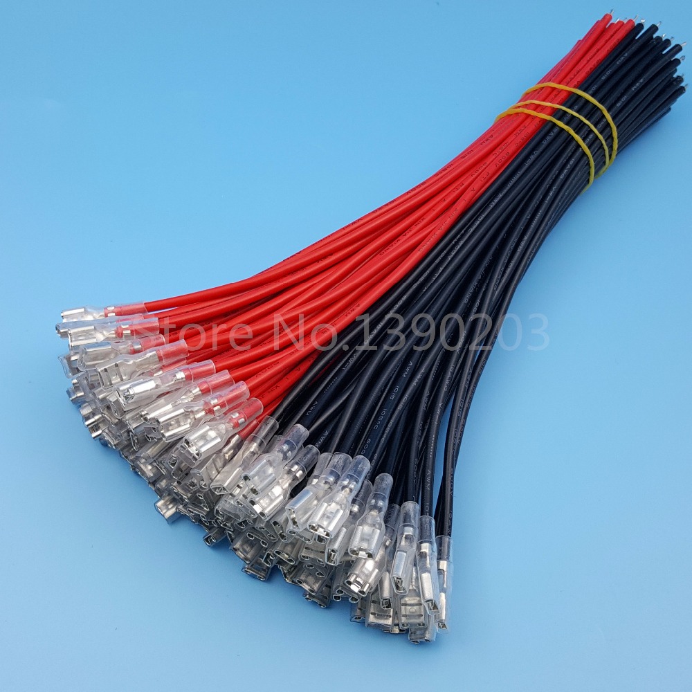 20AWG 와이어 센치메터 단자 압착 20 100 미리메터 레드 개 블랙 스페이드 4.8 여성 커넥터, 1개