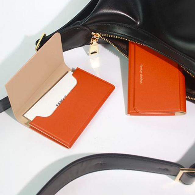 무지컬러 깔끔한 명함지갑 오렌지 가죽느낌 카드케이스 단일색 전화번호 성함 직책 카두 심플 캐이스