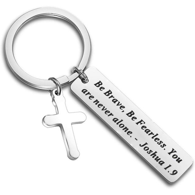 FEELMEM Christian Keychain 용감하게 두려움없이 당신은 결코 혼자가 아닙니다 여호수아 1 : 9 성경 구