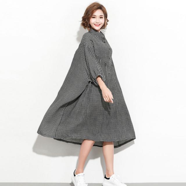큰언니 1100 9686# 체크무늬 가오리핏 멋쟁이 오버핏 남방셔츠원피스