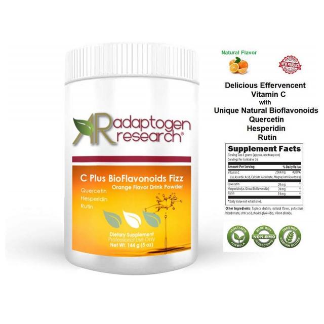 Adaptogen Research C Plus BioFlavonoids Fizz High Potency Vitamin 비타민 오렌지 맛 드링크 파우더 144g 36인분, 1개입, 1개