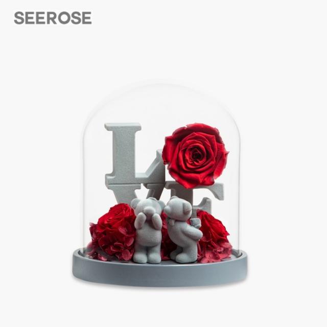 유리덮개 에콰도르 영생화 로즈 SEEROSE 웅공 어린 LOV 수반 결혼 새해 선물 3994239682, LOVE- 스윗 사랑을 나타내다