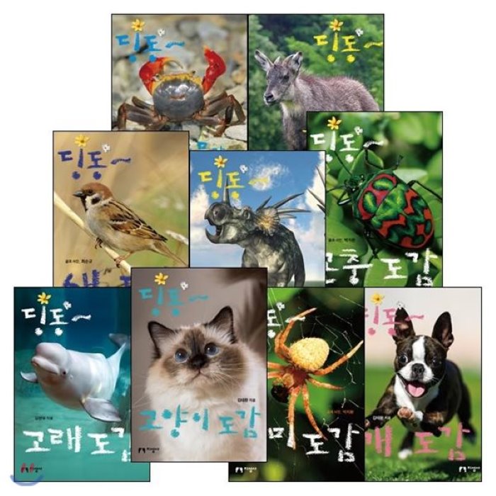[전집]딩동~ 도감 시리즈 9종 세트 (신간 고래도감) : (젖먹이동물 개구리와 도롱뇽 뱀 거미 동물과물고기 새 곤충 공룡 개 고양이 고래), 지성사