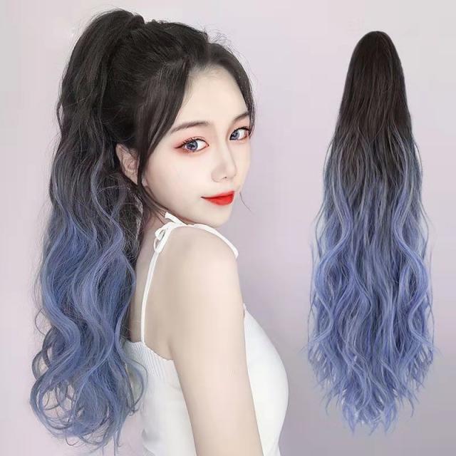 말꼬리 가발 여자 집게식 점차 커지다 파도 양털 롤 패션 자연 가발 말꼬리 그물 붉은 물결