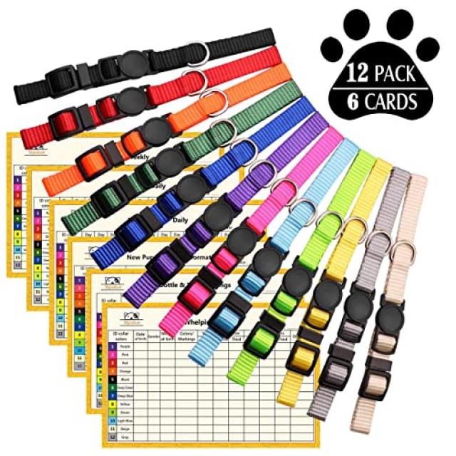 STPIATUE 16 PCS 강아지 ID 컬러 소프트 나일론의 폐지 Litter Collars 기록적인 차트에서 조정 가능 (Medium 12 colors), Medium, 12 colors