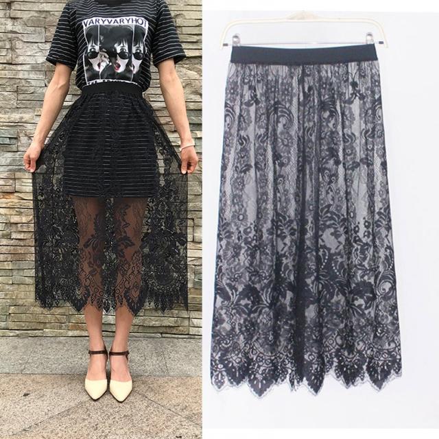레이스 펀칭 스커트 사계절 중공 메쉬 레이스 원근감 스커트 드레
