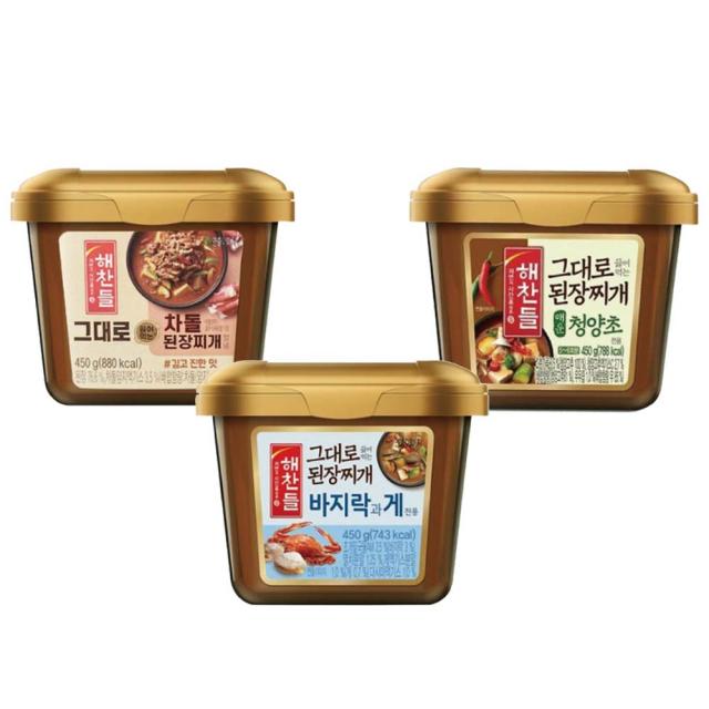 해찬들 그대로 끓여먹는 된장찌개 450g (바지락과꽃게+차돌+청양초), 3개