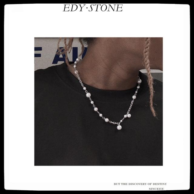 EDY 2021 힙합 펑크 최대한 빨리 록키 같은 스타일 트렌드 쉘 비즈 진주 목걸이, 여성 남성 소녀 파티 랩 쥬얼리 선물