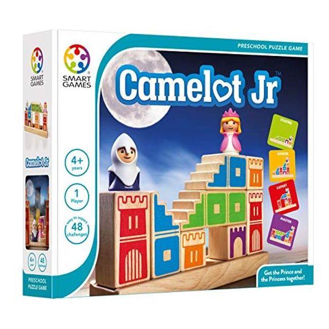 SmartGames Camelot Jr. 4 세 이상 48 가지의 도전적인 도전을 특징으로하는 목조인지 기술 구축 퍼즐 게임