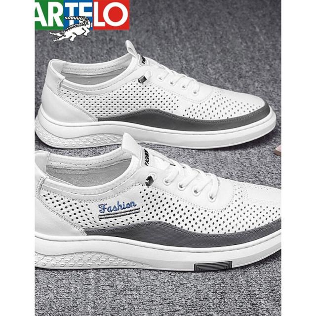 CARTELO 카 딜 라 악어 브랜드 남자 신발 2020 여름 통기 성 캐 주 얼 화 이 트 닝 스니커 즈 워 크 슈 펀칭 한 발 로 웨 이브 털 음 동일 화이트 39