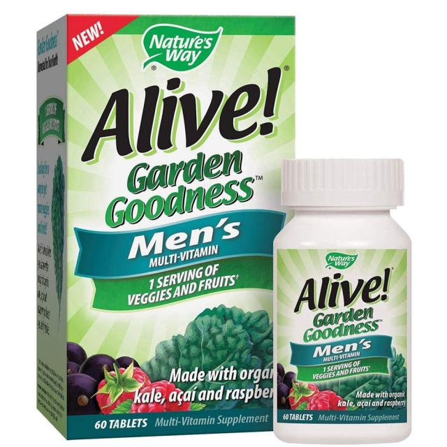 Nature's Way 네이쳐스웨이 얼라이브 가든 굿니스 남성 멀티비타민 60정 Alive! Garden Goodness Men's Multivitamin Veggie Fruit Blend Made with Organic Kale 60 Tablets, 1개