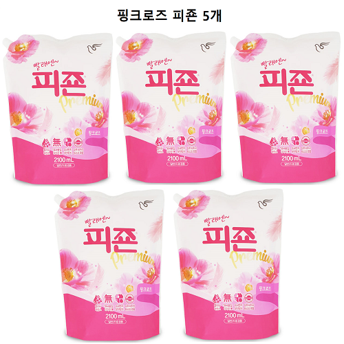 [몽둥이네마트] 피죤 섬유유연제 핑크로즈향 2100ml 리필형 파우치 피존 세탁 세제 향기로운 대용량, 5개