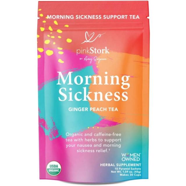 핑크 황새 아침 질병 완화 차 : 생강 복숭아 + USDA 유기농 + 구역질 완화 + 소화 및 수화 지원 여성용, 1