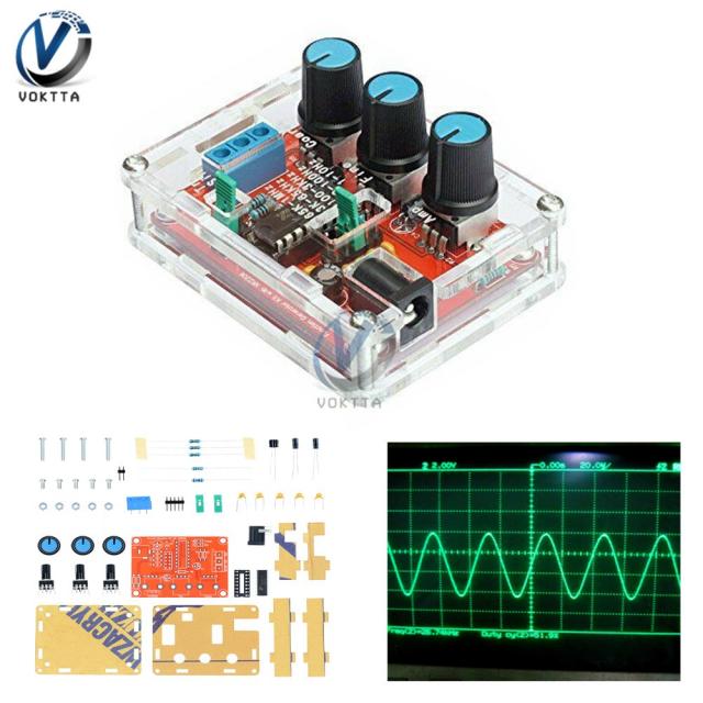 DIY XR2206 펑션 발생기 키트 사각파 신호 모듈 1Hz 1MHz 커버 박스 보호 기능이 있는 조절 가능한 주파수 펄스 시그널 생성기, 없음