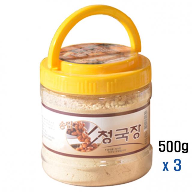 송림식품 국내산 청국장 가루 (분말) 500g 무첨가물 순수원료 먹기 좋은 발효 건강 식품 다용도, 3통