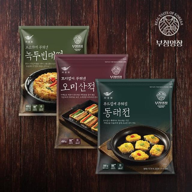 [K쇼핑][사옹원] 부침명장 녹두빈대떡 400g(200gx2개)+오미산적 450g(75gx6개)+동태전 300g(30gx10개), 단일상품