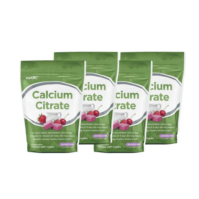 GNC [4개 SET] 칼슘 시트레이트 500mg 30정 (소프트츄) 베리 앤 크림 Calcium Citrate Berries & Cream 30 Schews, 4개