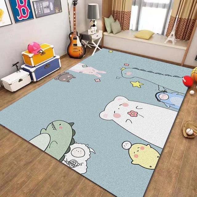 KORELAN 깔끔한 가죽 카펫 만화 심플하다 거실 침실 주방 들어오다 깔개 재단 감면 세탁 닦다, 파랑동물회