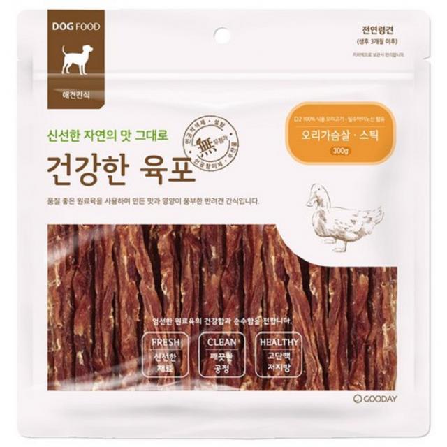 굿데이 강아지간식 건강한 육포 300g, 오리가슴살 스틱, 1개
