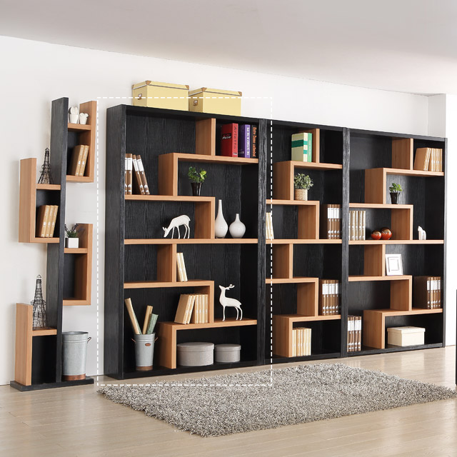 블랑누보 북카페 디자인 오픈책장 확장형 서재장 거실 수납 책꽂이 멀티4자책장 A타입 _블랙&아카시아