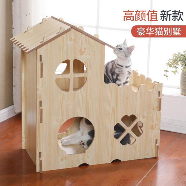 애견하우스 더블층 고양이집 나무 집 고양이 사계절 통용 밀폐식 별장 애완동물 실외 시원한우리, T03-그레이 2층 양옥