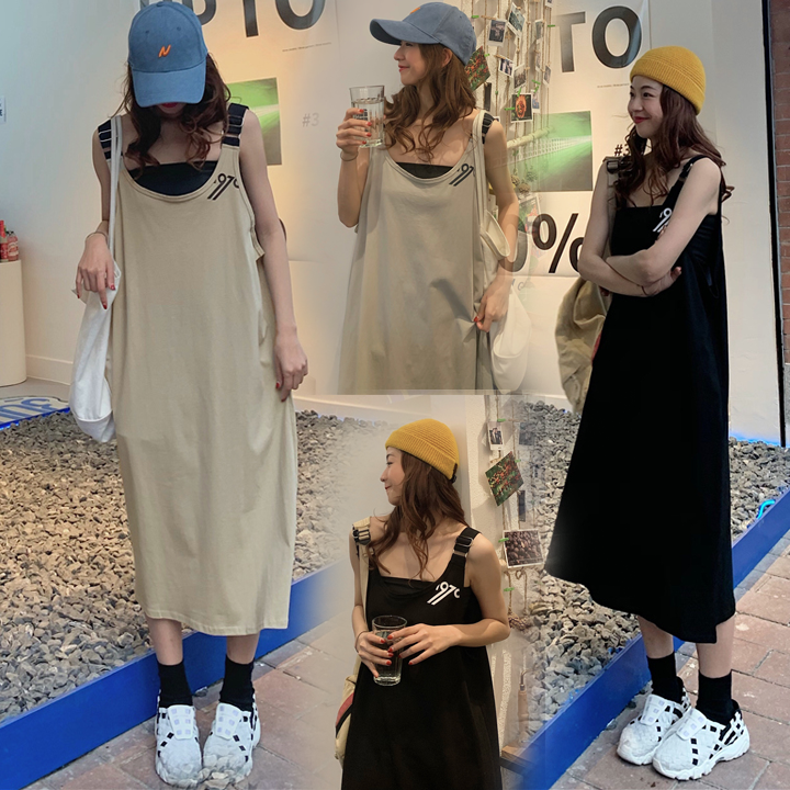 NewCare 봄여름 여성 롱원피스 루즈 캐주얼 뷔스티에 원피스 빈티지