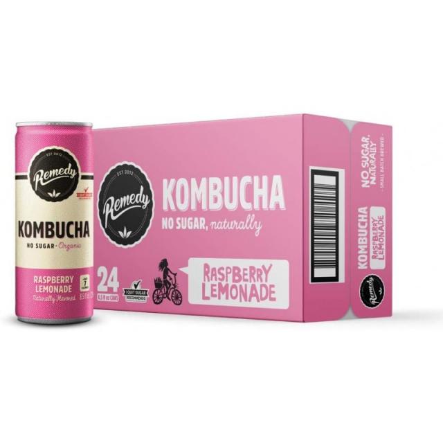 Remedy Raw Organic Kombucha-스파클링 라이브 배양 음료-무설탕 라스베리 레모네이드-8.5 Fl Oz Can 24, 1