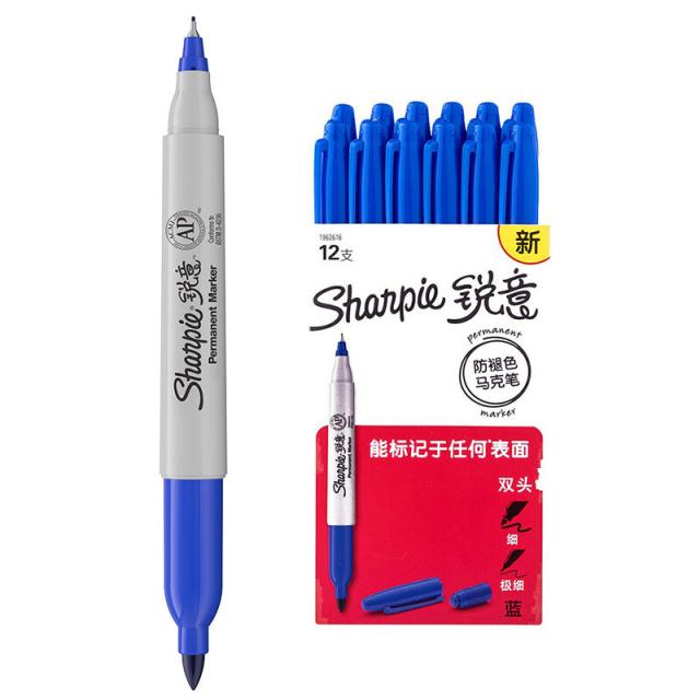 예심 (Sharpie) 막펜 투톱 블랙 마크 펜스 미국 수입 탈색 방지 학생 만화 디자인 막펜 세트/박스 블루