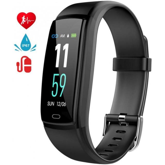 MINLUK 휘트니스 추적기 운동량 계 보수계 혈압 심장 박동 모니터 IP67 방수 손목 밴드 칼로리 카운터, 단일상품, 단일상품