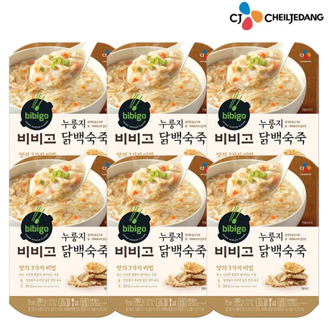 비비고 누룽지 닭백숙죽, 280g, 6개