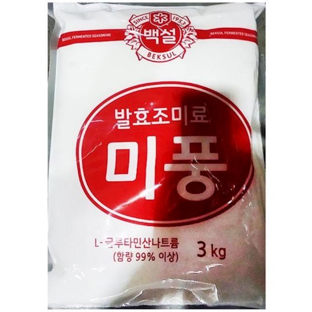 백설 발효조미료 식품첨가물 미풍 3Kg 1EA 식자재 조미료 MSG 고춧가루 가공식품 dwtu, 1개