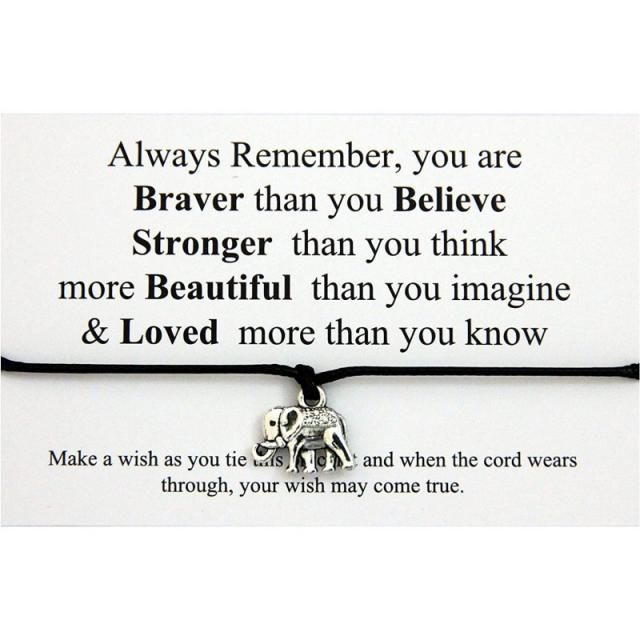 영국직배송 당신은 용감하다 강해 똑똑하다 아름다운 코끼리 참 소원 팔찌 영감 우정 선물 (블랙)