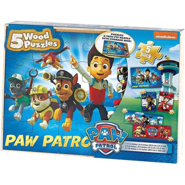 미국직구 PAW Patrol 4 세 이상의 가족 어린이 및 미취학 아동을위한 나무 직소 퍼즐 5 팩, 상세참조, 상세참조