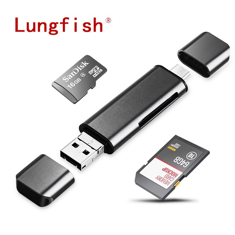 Lungfish 유형 c & 마이크로 usb & usb 3 in 1 sd tf otg 카드 판독기 고속 usb 2.0 tf/sd for android 컴퓨터 확장 헤더, Dark blue ash