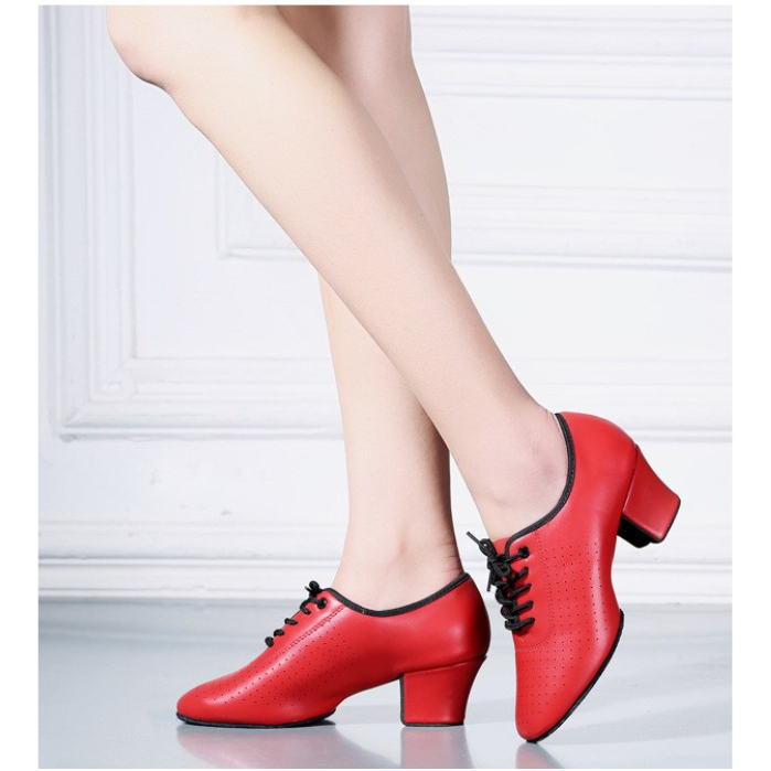 소가죽 시니어댄스화 교사화 모던댄스화 소프트창 컴포트, 빨간 고무 솔