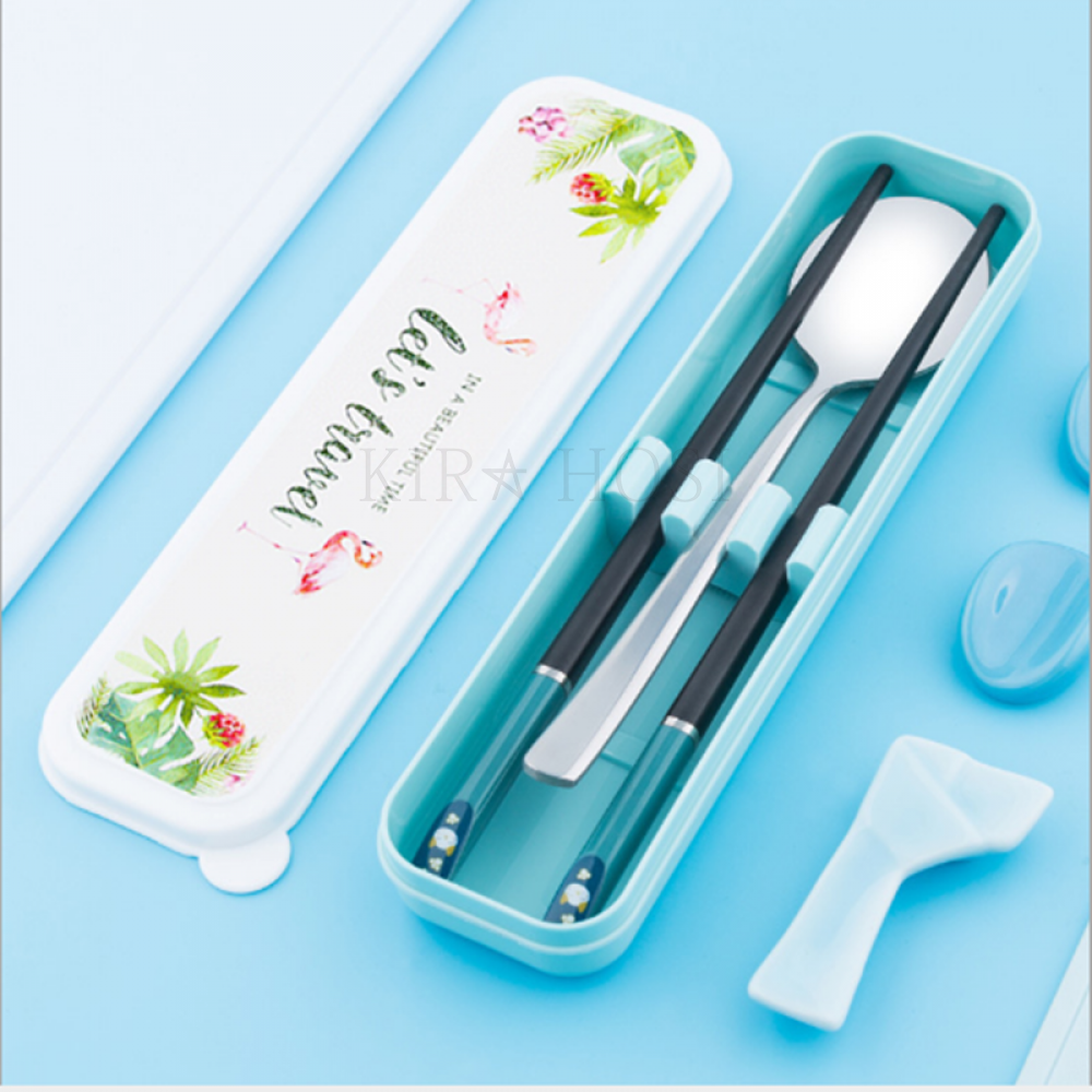 kirahosi 학생 혼밥 집들이 선물 휴대용 도시락 젓가락 세트 수저 포크 케이스 옵션확인 288 CM9+덧신 증정 CB7aa6dd, 연둣빛