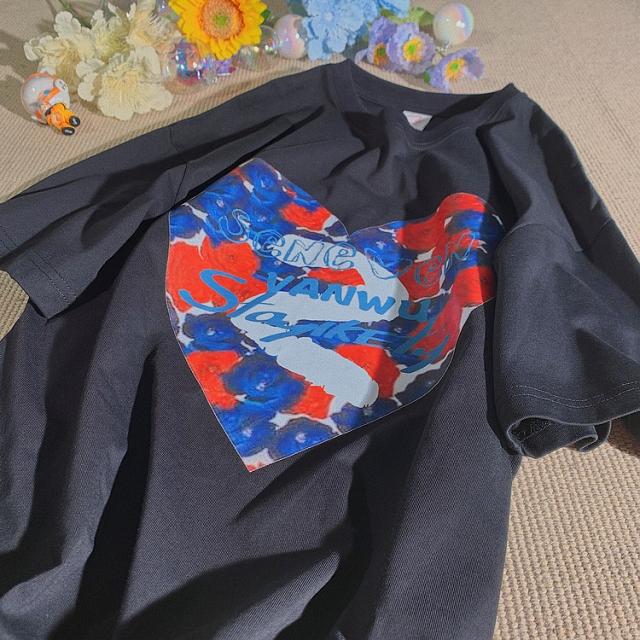 DAIG 한 사람의 마음을 얻기를 원하다 오리지널제작 디자인이다 보이핏 볼륨 로즈 사랑하트 와이드 루즈핏 캐쥬얼 티셔츠