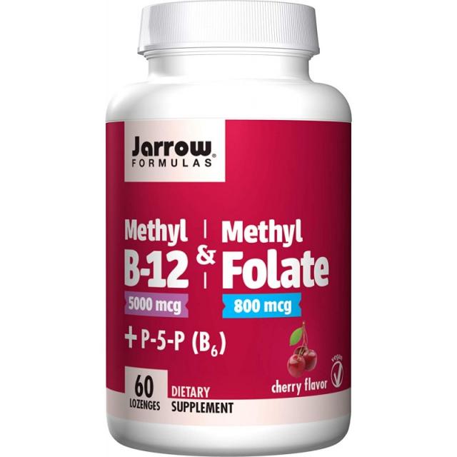 Jarrow Formulas 메틸 B-12 및 메틸 폴레이트 + P5P (B6) 뇌 세포 및 신경 조직 지원 Cherry Lozenges, 1