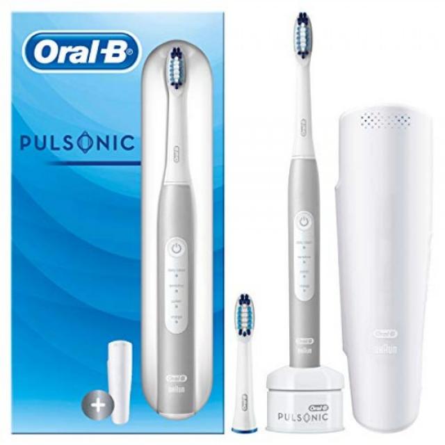 Oral-B Pulsonic Slim Luxe 4200 4 주 만에 건강한 잇몸을위한 음파 칫솔 여행용 케이스 좌절감없는 포장 플래티넘 O, 단일상품