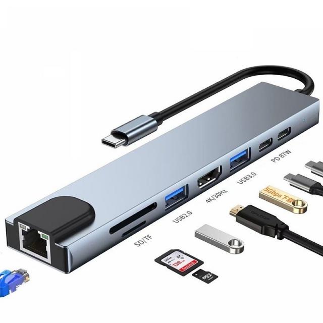 C타입 usb허브 8in 1 멀티포트 USB2.0 & 3.0허브