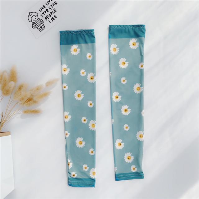 여름 캐릭터 아이스 슬리브 여 팔 자외선 차단 운전 라이더 장갑 얇은, 웃는얼굴 데이지 스모그불루