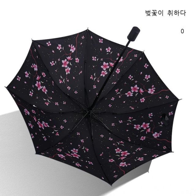 우보 양산 작은 검은 우산 30% 할인 검은 고무 자외선 차단제 접는 우산 정광고 우산, 벚꽃이 취하다.
