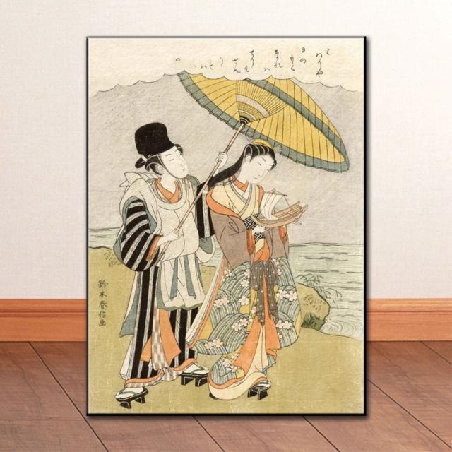 jp027 일본 남녀 커플 기모노 우산 에도시대 이자까야 선술집 캔버스액자