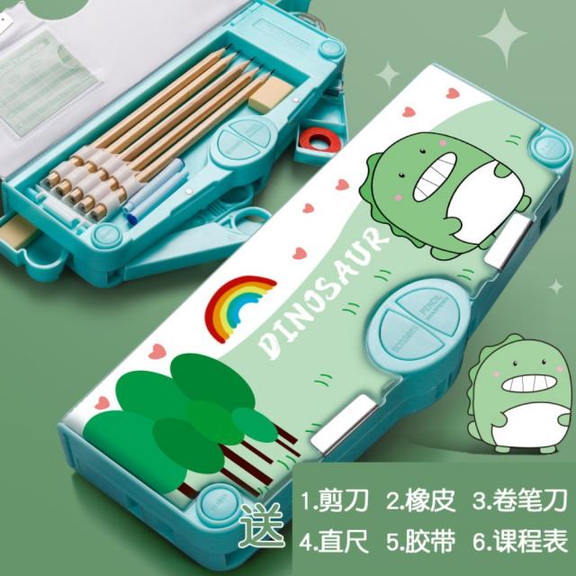 초등학생용 다기능 로보트 필통 남학생 여학생 학생용 학원 초등학생 변신 학용품 문구 케이스, 업그레이드 멀티-아기공룡