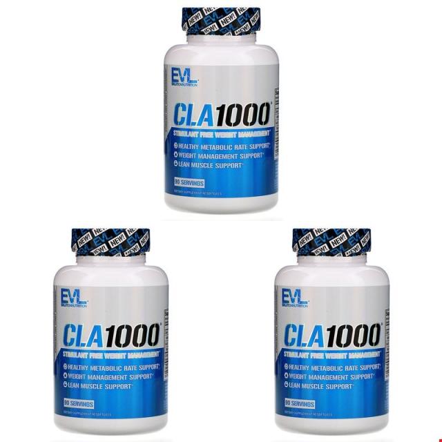 이보루션 뉴트리션 CLA 1000 자극제 무첨가 체중 메니지먼트 90개입 소프트젤, 3개묶음, 1