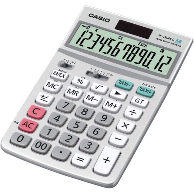 CASIO 데스크탑 계산기 JF-120ECO 12자리 환경 친화적 제어 계산 접이식 컨버터 태양/배터리 작동, 1, 단일상품