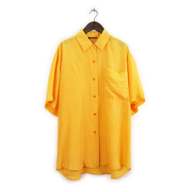 100 실크 누에실 샌드워싱 전력 방적함 엘로우 매니쉬 와이셔츠 배기 이지