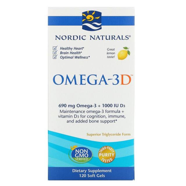 노르딕 네츄럴 프로페셔날 Nordic Naturals Omega 3d 레몬 소프트젤 120정 120개 1개