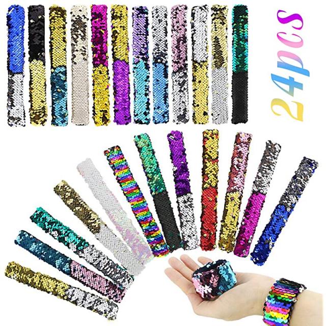 24pcs 인어슬랩 브레이슬릿 2 색상 가역적 차름 브레이슬릿 매직 세퀸스 플립 손목밴드 브레이슬릿 생일 파티 선호, 상세페이지 참조
