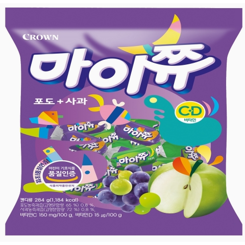 크라운 마이쥬 대용량 젤리 852g 복숭아 딸기/ 포도 사과/ 오렌지요거트 마이쭈 (대략206개), 포도사과맛